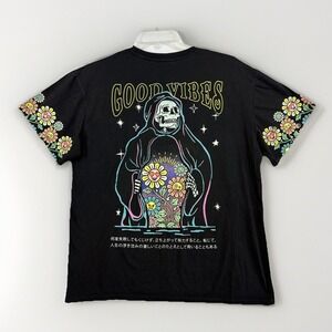 Fresh Laundry T Shirt Adult‎ XL Good Vibes Floral Skull Short Sleeves